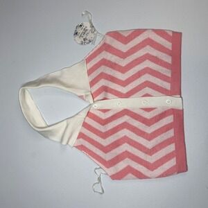 Full Circle Halter Top Small Pink Chevron Button Front Knit Crop Top